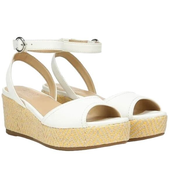 Naturalizer Bryar Espadrille Platform Leather Wedge Sandals White - Picture 1 of 7